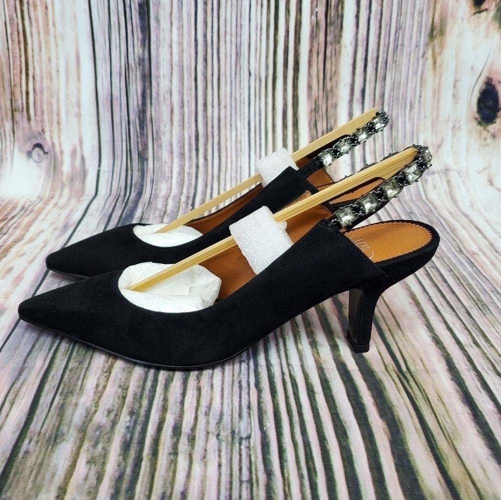 𝅺Franco Sarto Dynasty Black Jewel Slingback Heels
